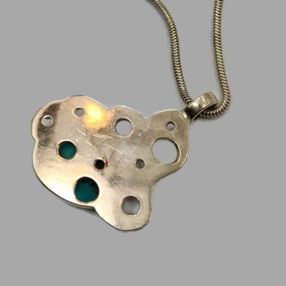 Amazonite Pendant, Sterling Silver, Larimar Necklace, Vintage, Modern - Picture 5 of 6